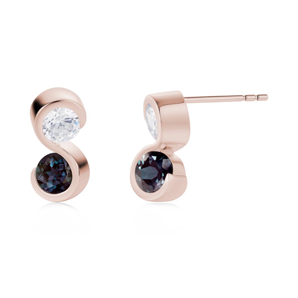 Infinity Dual Stone Alexandrite and Cubic Zirconia Stud Earrings - LUO Jewelry #gemstone_Alexandrite and Cubic Zirconia