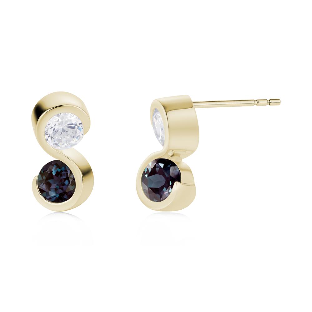 Infinity Dual Stone Alexandrite and Cubic Zirconia Stud Earrings - LUO Jewelry #gemstone_Alexandrite and Cubic Zirconia
