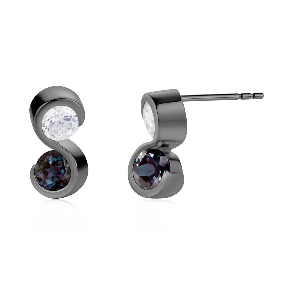 Infinity Dual Stone Alexandrite and Cubic Zirconia Stud Earrings - LUO Jewelry #gemstone_Alexandrite and Cubic Zirconia