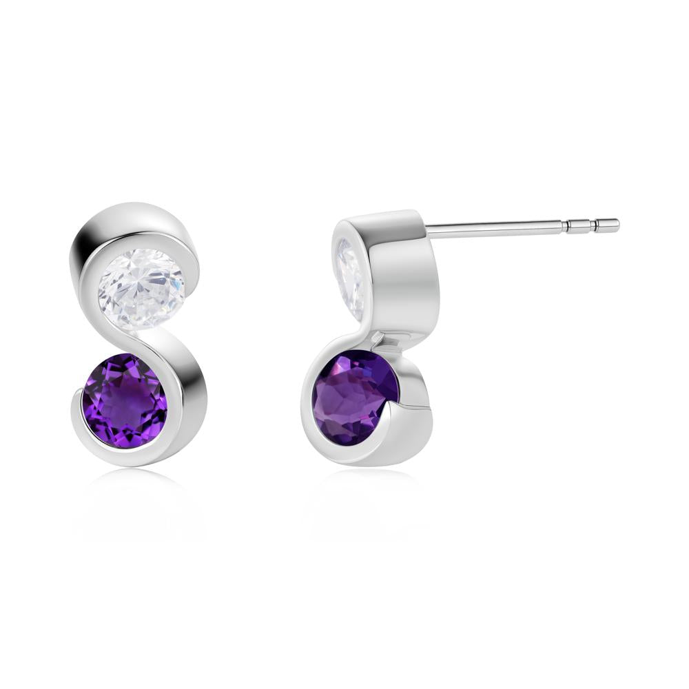 Infinity Dual Stone Alexandrite and Cubic Zirconia Stud Earrings - LUO Jewelry #gemstone_Amethyst and Cubic Zirconia