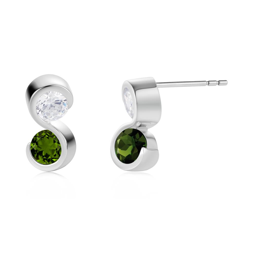 Infinity Dual Stone Alexandrite and Cubic Zirconia Stud Earrings - LUO Jewelry #gemstone_Cubic Zirconia and Diopside