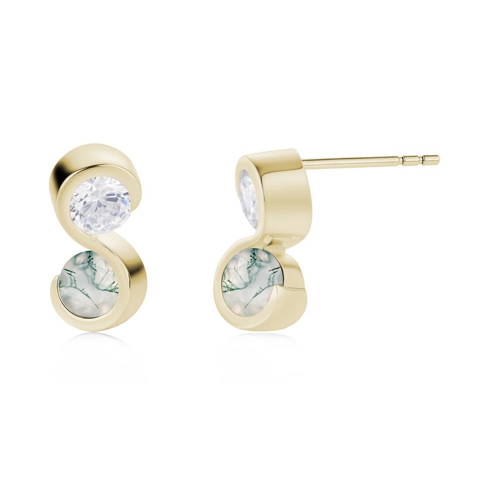 Infinity Dual Stone Alexandrite and Cubic Zirconia Stud Earrings - LUO Jewelry #gemstone_Cubic Zirconia and Moss Agate