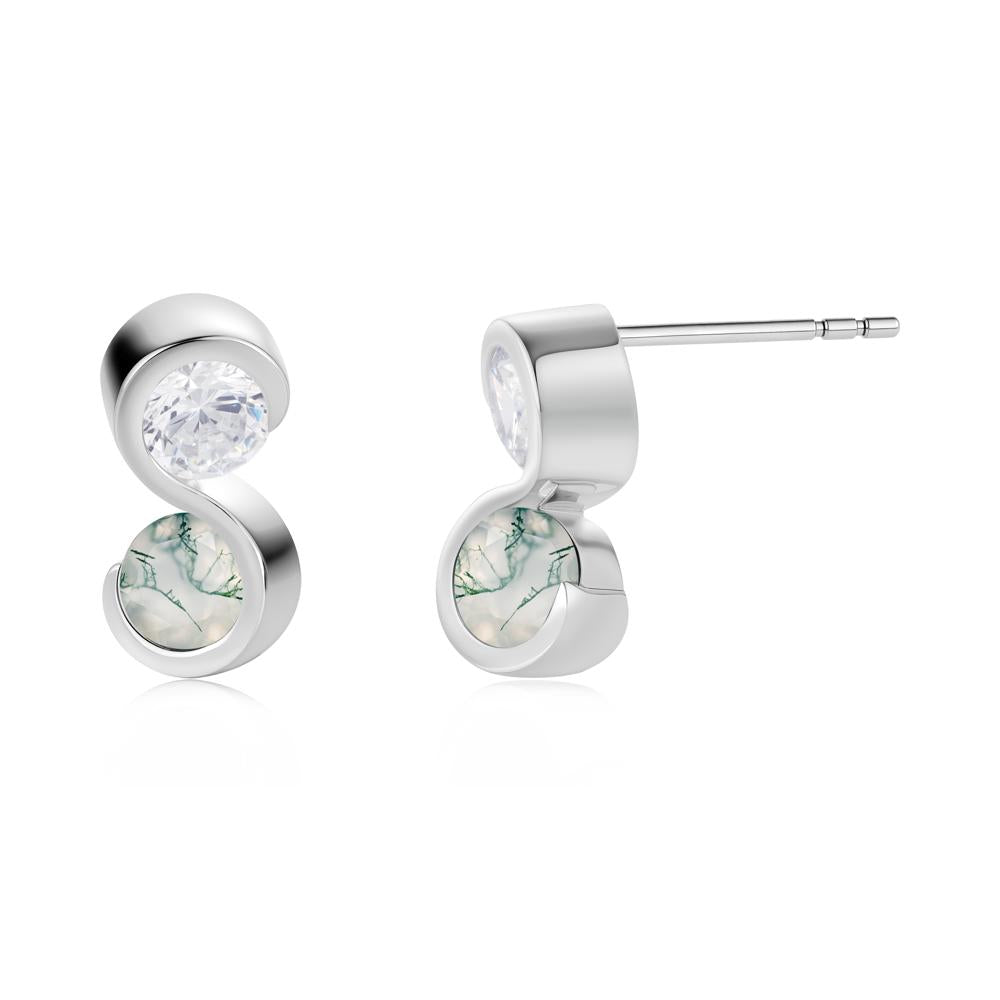 Infinity Dual Stone Alexandrite and Cubic Zirconia Stud Earrings - LUO Jewelry #gemstone_Cubic Zirconia and Moss Agate