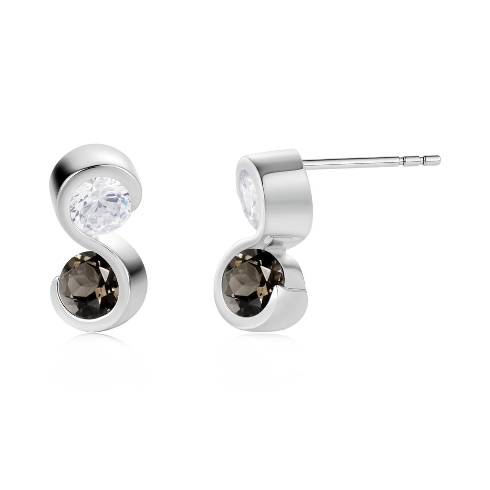 Infinity Dual Stone Alexandrite and Cubic Zirconia Stud Earrings - LUO Jewelry #gemstone_Cubic Zirconia and Smoky Quartz