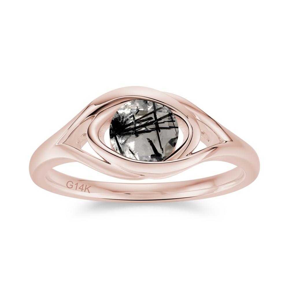 Round Cut Bezel London Blue Topaz Ring - LUO Jewelry #gemstone_Black Rutilated Quartz
