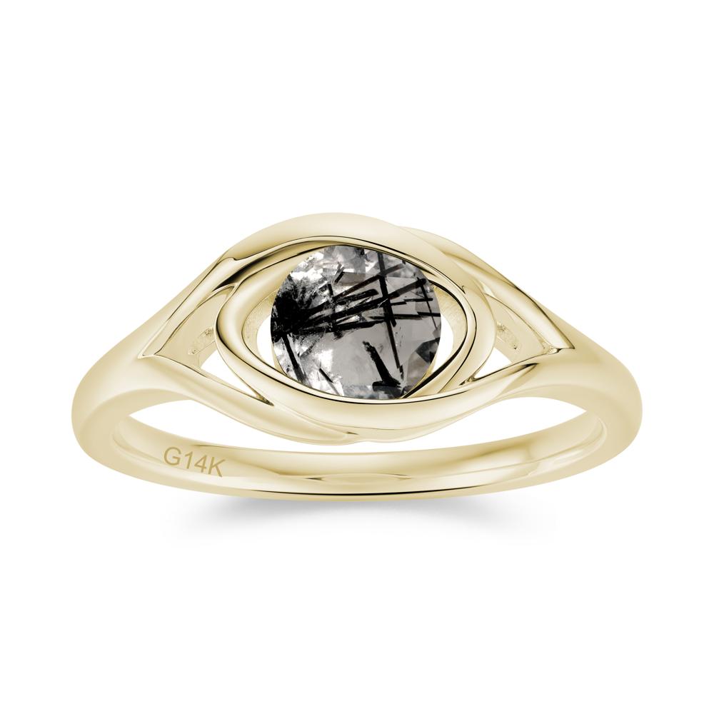 Round Cut Bezel London Blue Topaz Ring - LUO Jewelry #gemstone_Black Rutilated Quartz
