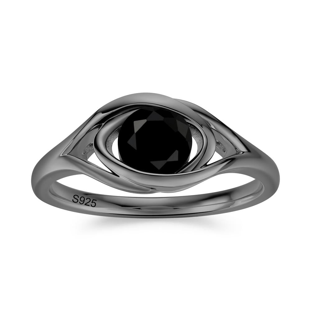 Round Cut Bezel London Blue Topaz Ring - LUO Jewelry #gemstone_Black Spinel