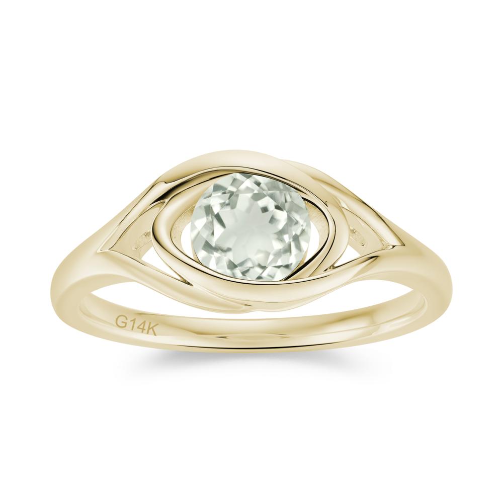 Round Cut Bezel London Blue Topaz Ring - LUO Jewelry #gemstone_Green Amethyst
