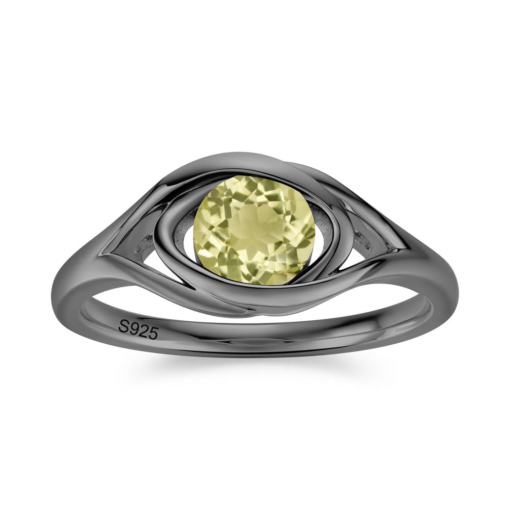 Round Cut Bezel London Blue Topaz Ring - LUO Jewelry #gemstone_Lemon Quartz