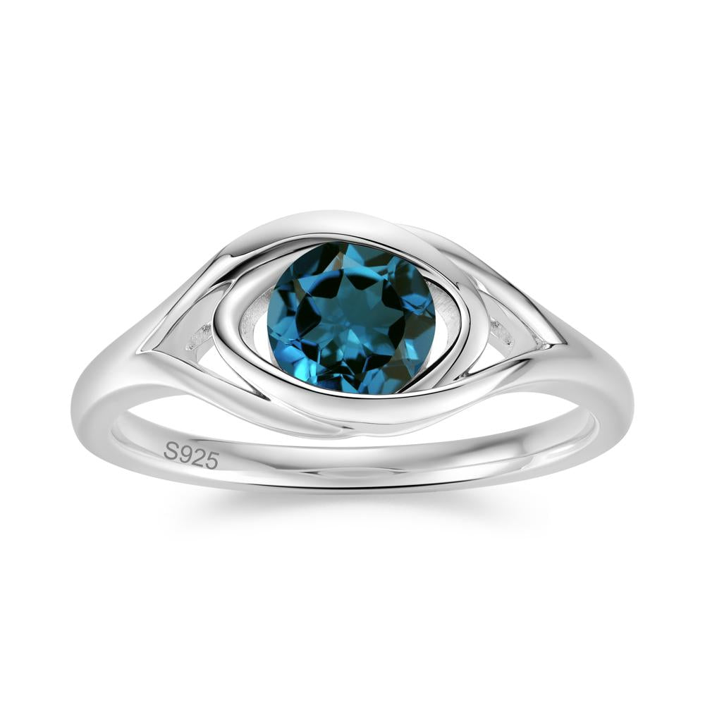 Round Cut Bezel London Blue Topaz Ring - LUO Jewelry #gemstone_London Blue Topaz