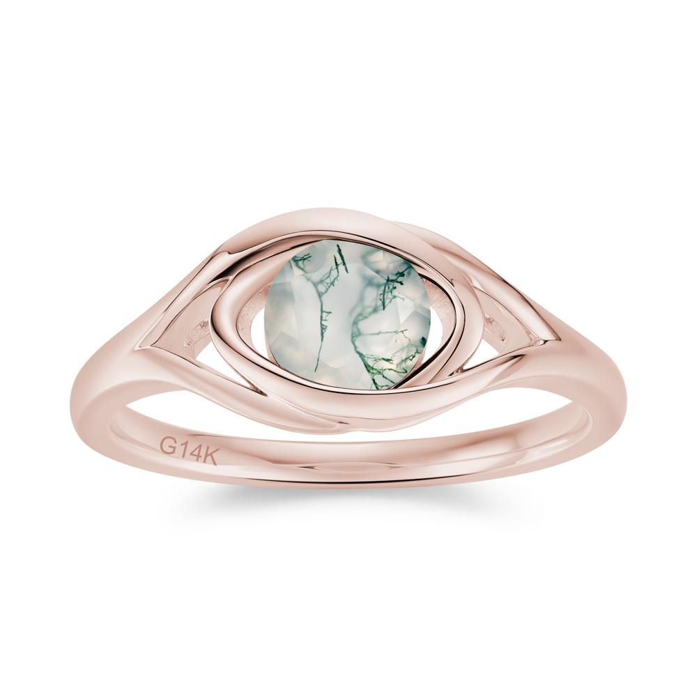 Round Cut Bezel London Blue Topaz Ring - LUO Jewelry #gemstone_Moss Agate