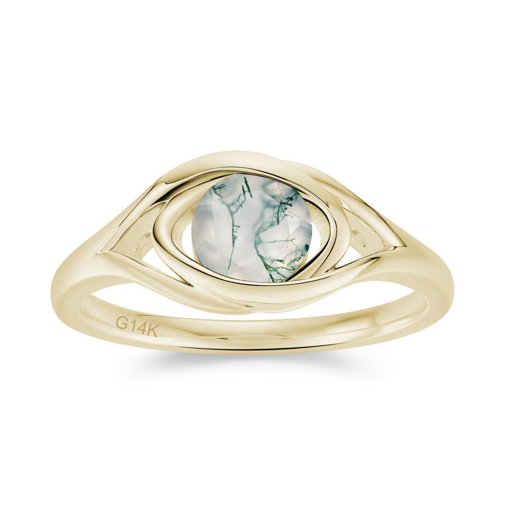 Round Cut Bezel London Blue Topaz Ring - LUO Jewelry #gemstone_Moss Agate