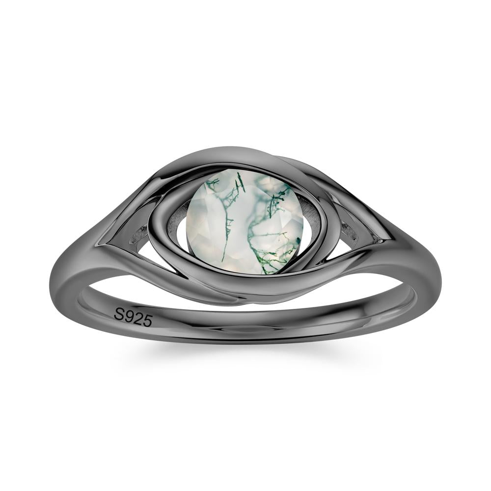 Round Cut Bezel London Blue Topaz Ring - LUO Jewelry #gemstone_Moss Agate