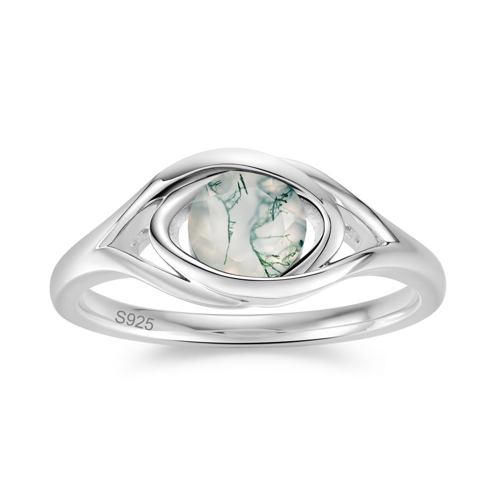 Round Cut Bezel London Blue Topaz Ring - LUO Jewelry #gemstone_Moss Agate