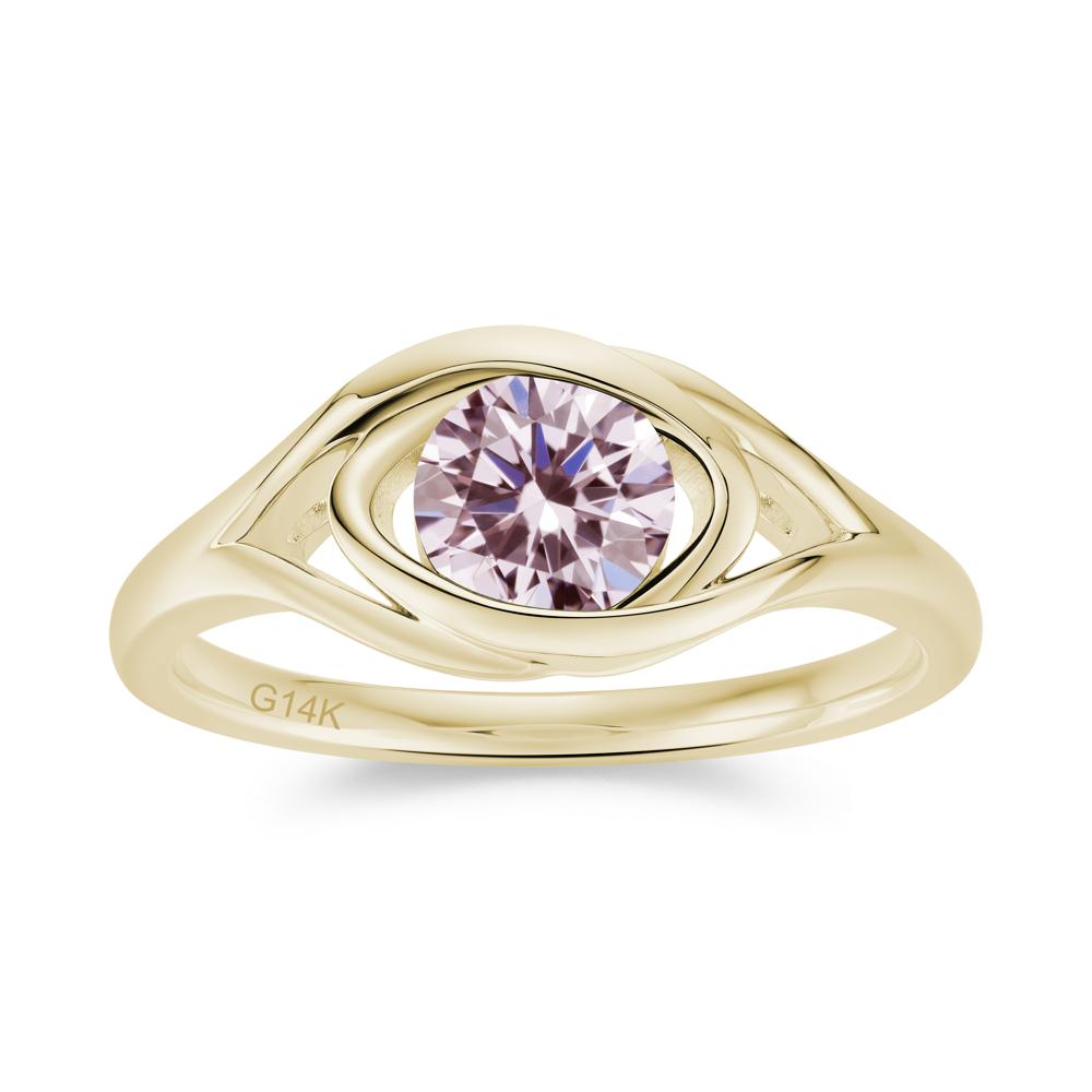 Round Cut Bezel London Blue Topaz Ring - LUO Jewelry #gemstone_Pink Cubic Zirconia