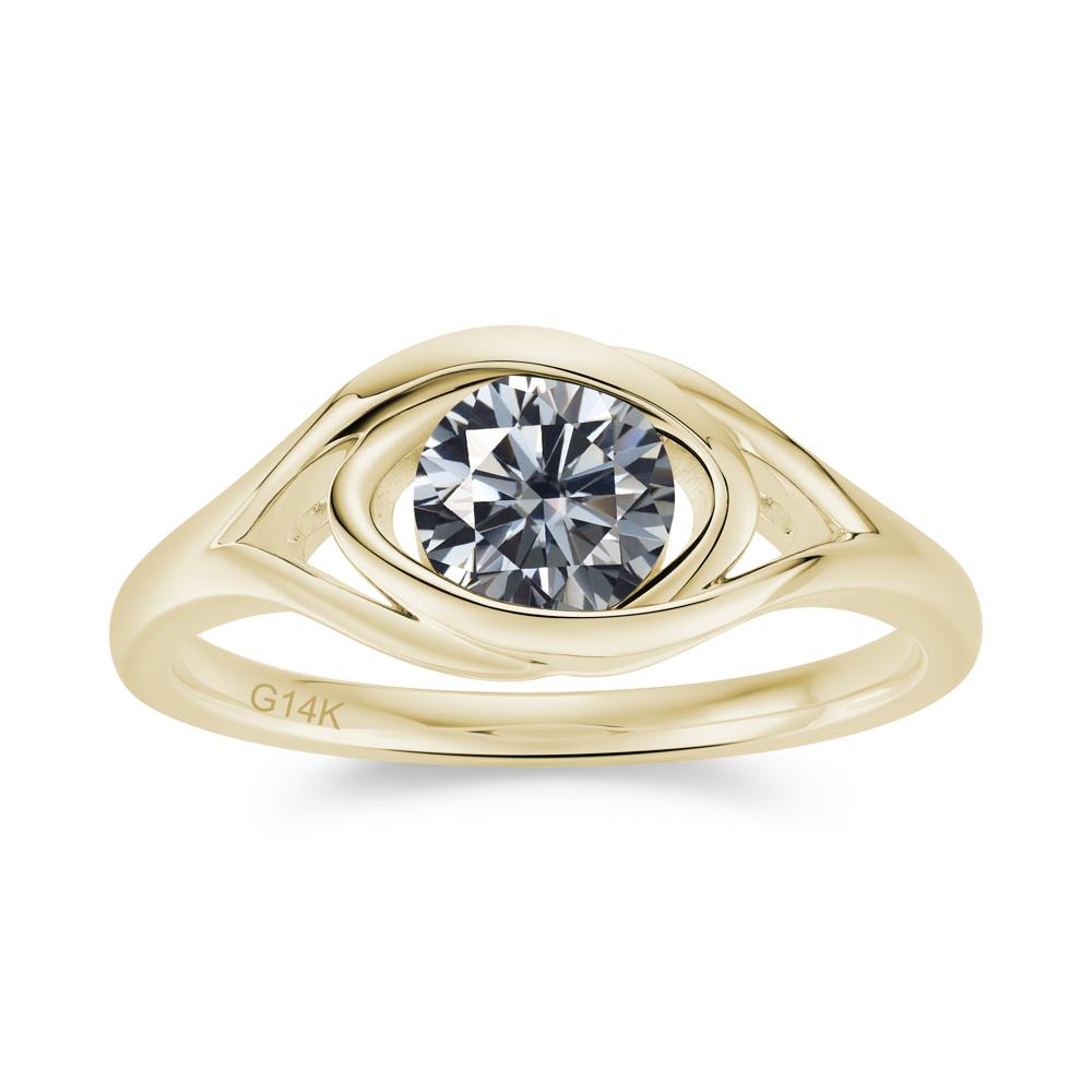 Round Cut Bezel London Blue Topaz Ring - LUO Jewelry #gemstone_Grey Moissanite