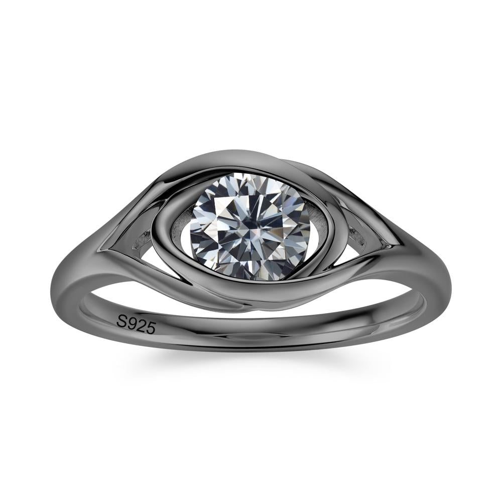 Round Cut Bezel London Blue Topaz Ring - LUO Jewelry #gemstone_Grey Moissanite