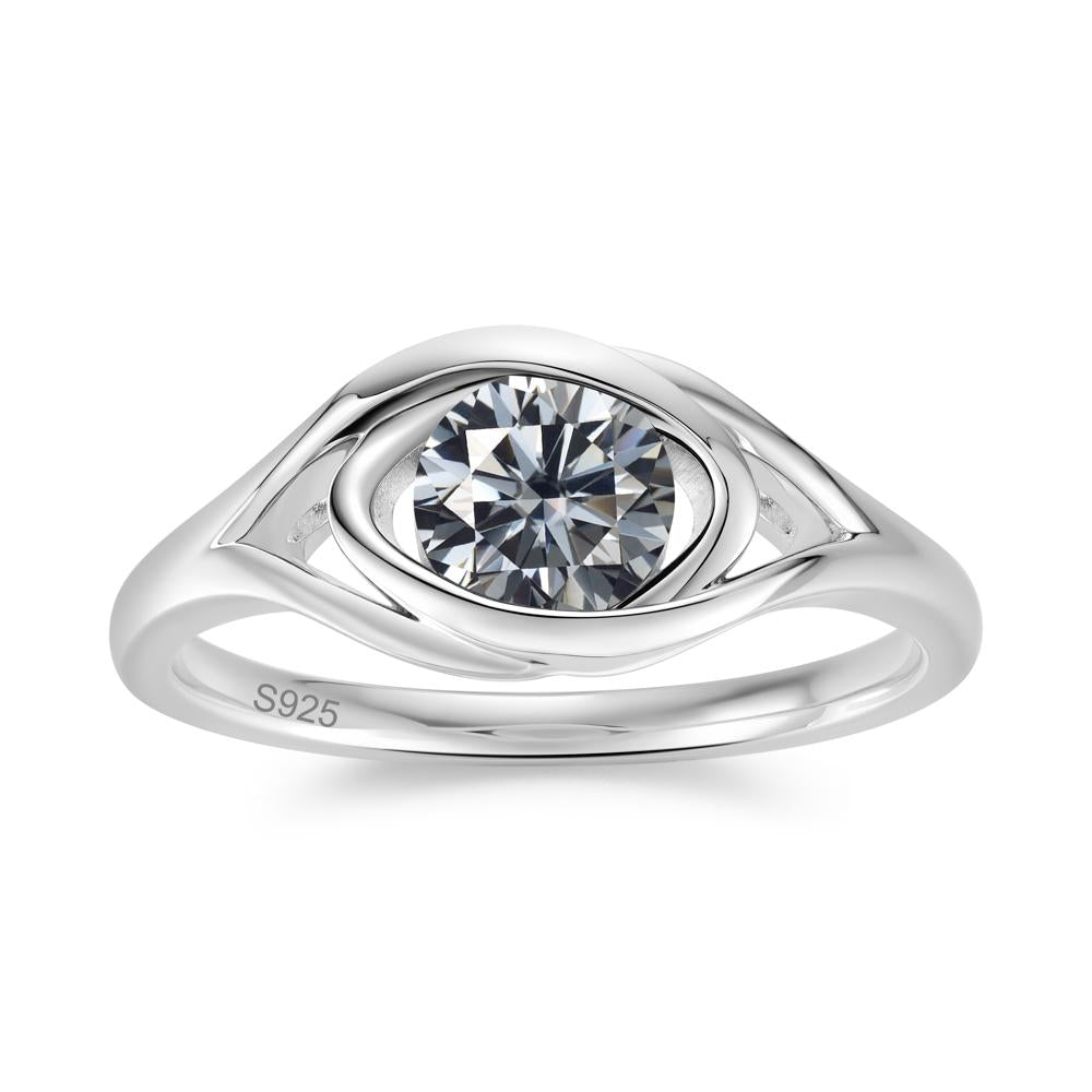 Round Cut Bezel London Blue Topaz Ring - LUO Jewelry #gemstone_Grey Moissanite