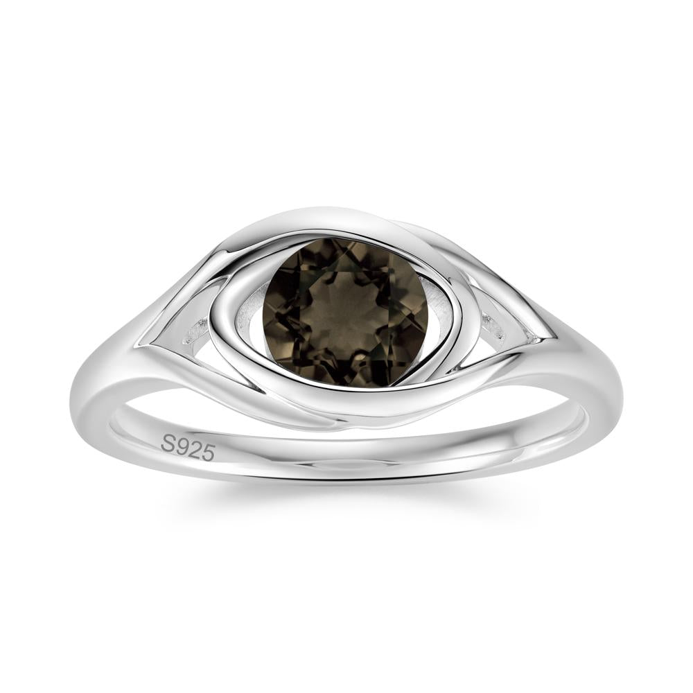 Round Cut Bezel London Blue Topaz Ring - LUO Jewelry #gemstone_Smoky Quartz