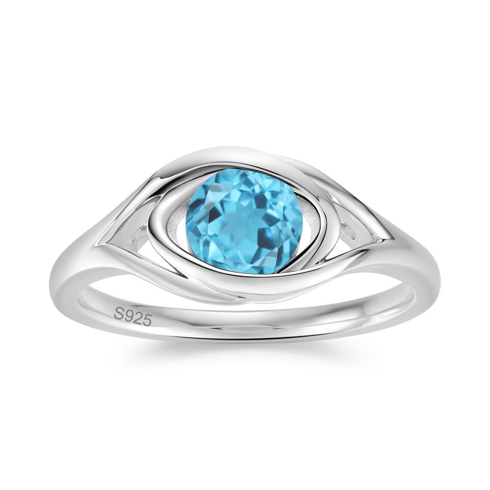 Round Cut Bezel London Blue Topaz Ring - LUO Jewelry #gemstone_Swiss Blue Topaz