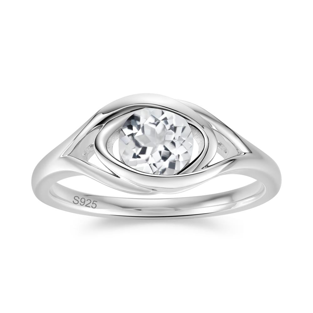 Round Cut Bezel London Blue Topaz Ring - LUO Jewelry #gemstone_White Topaz