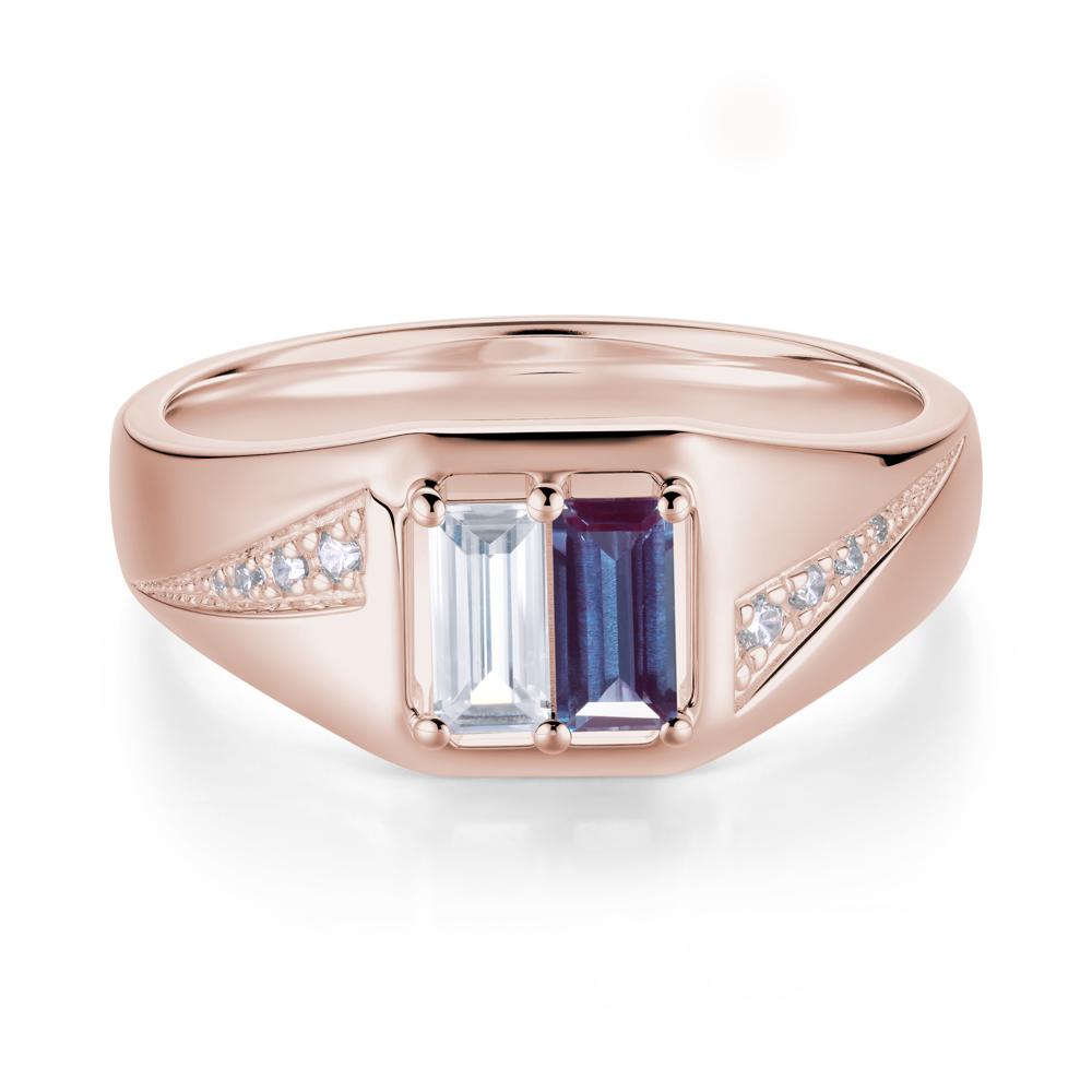 Dual Rectangular Cut Amethyst and Cubic Zirconia Ring for Him - LUO Jewelry #gemstone_Alexandrite and Cubic Zirconia