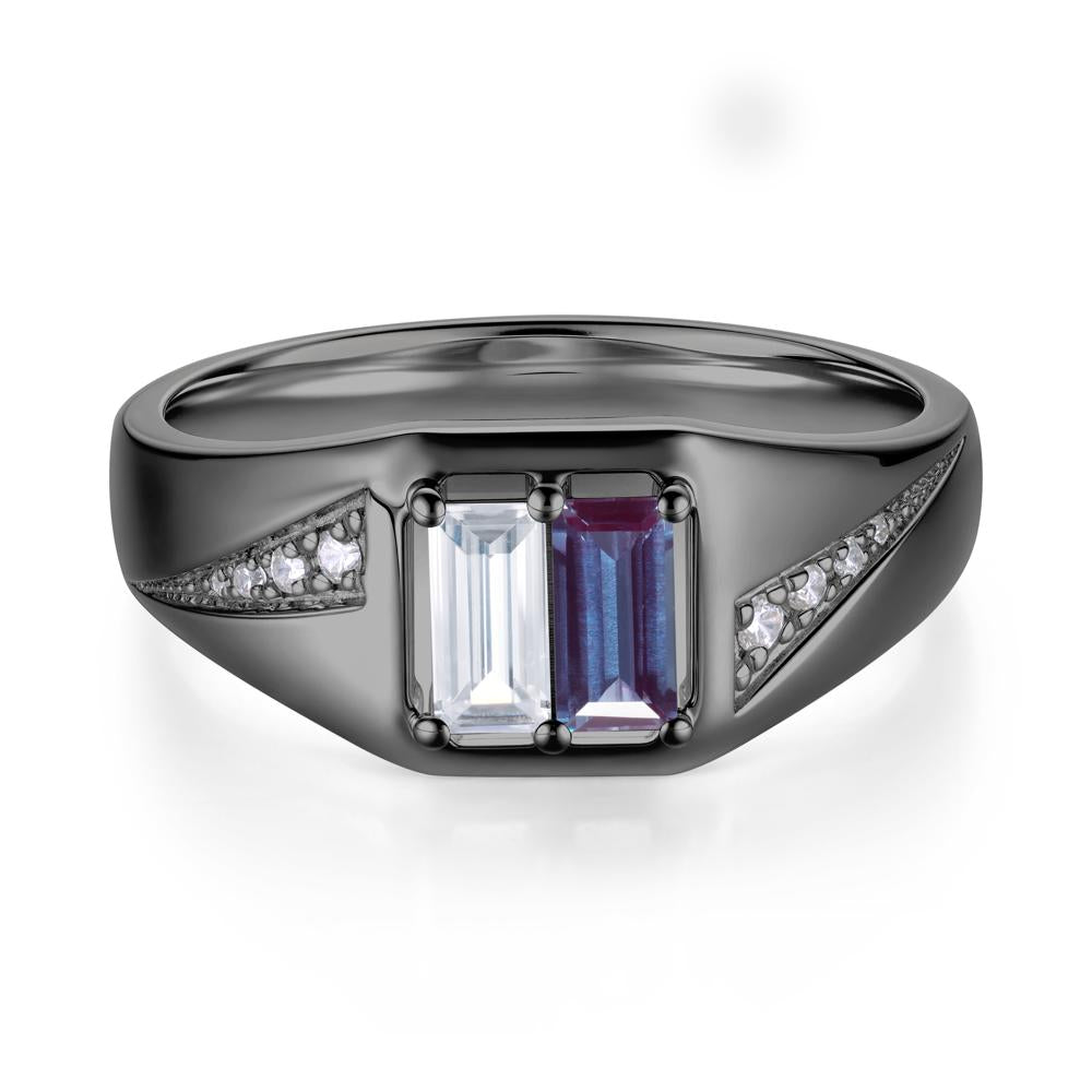 Dual Rectangular Cut Amethyst and Cubic Zirconia Ring for Him - LUO Jewelry #gemstone_Alexandrite and Cubic Zirconia
