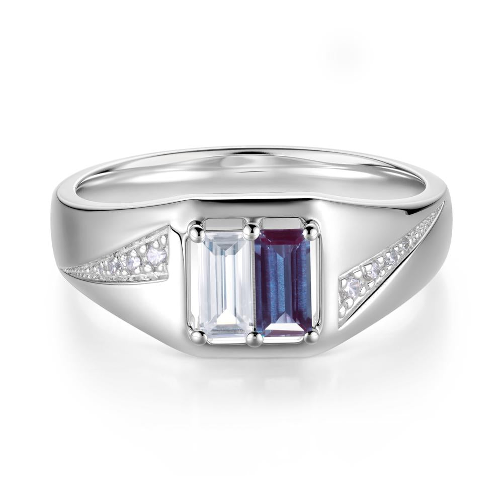 Dual Rectangular Cut Amethyst and Cubic Zirconia Ring for Him - LUO Jewelry #gemstone_Alexandrite and Cubic Zirconia