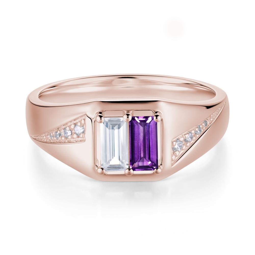 Dual Rectangular Cut Amethyst and Cubic Zirconia Ring for Him - LUO Jewelry #gemstone_Amethyst and Cubic Zirconia
