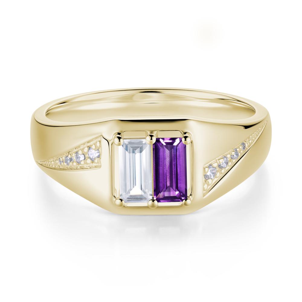 Dual Rectangular Cut Amethyst and Cubic Zirconia Ring for Him - LUO Jewelry #gemstone_Amethyst and Cubic Zirconia