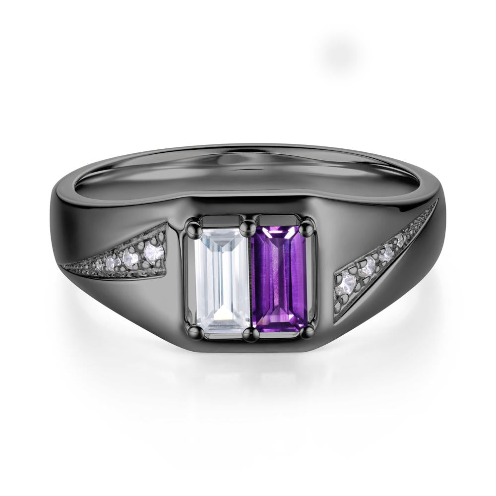 Dual Rectangular Cut Amethyst and Cubic Zirconia Ring for Him - LUO Jewelry #gemstone_Amethyst and Cubic Zirconia