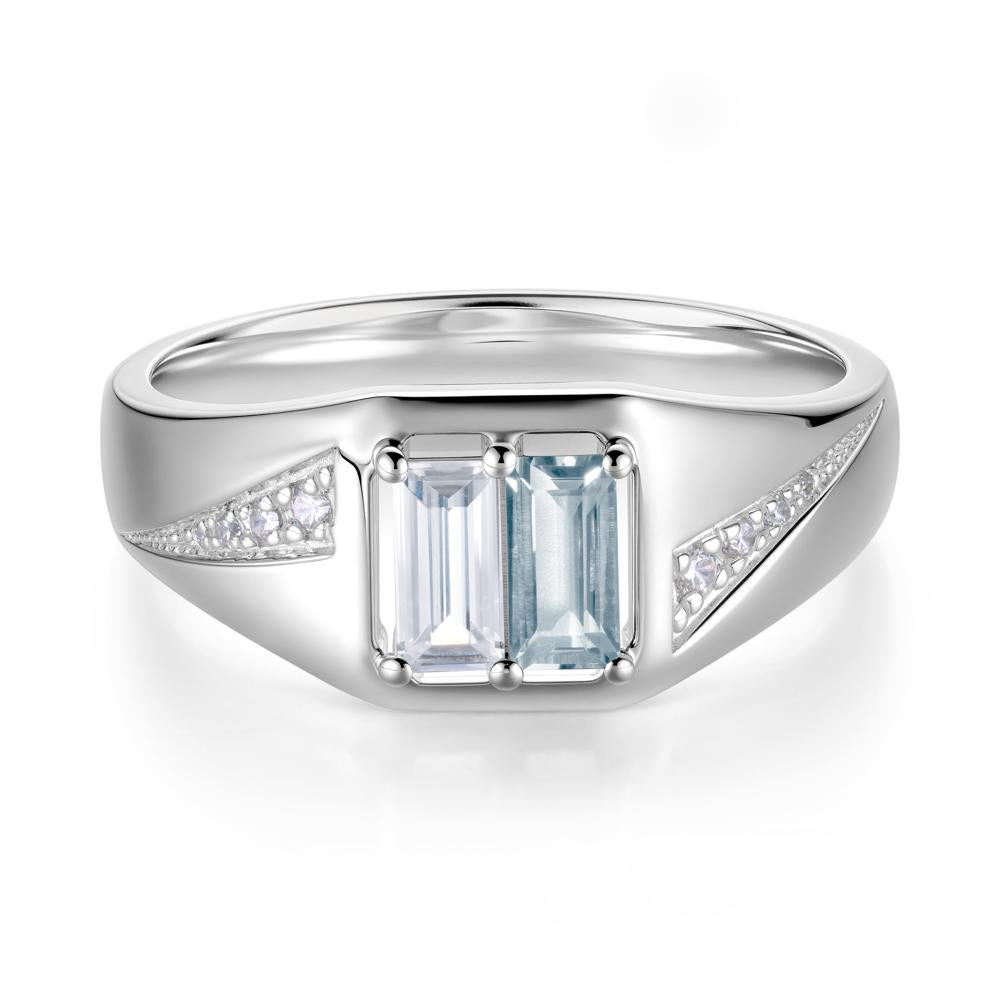 Dual Rectangular Cut Amethyst and Cubic Zirconia Ring for Him - LUO Jewelry #gemstone_Aquamarine and Cubic Zirconia