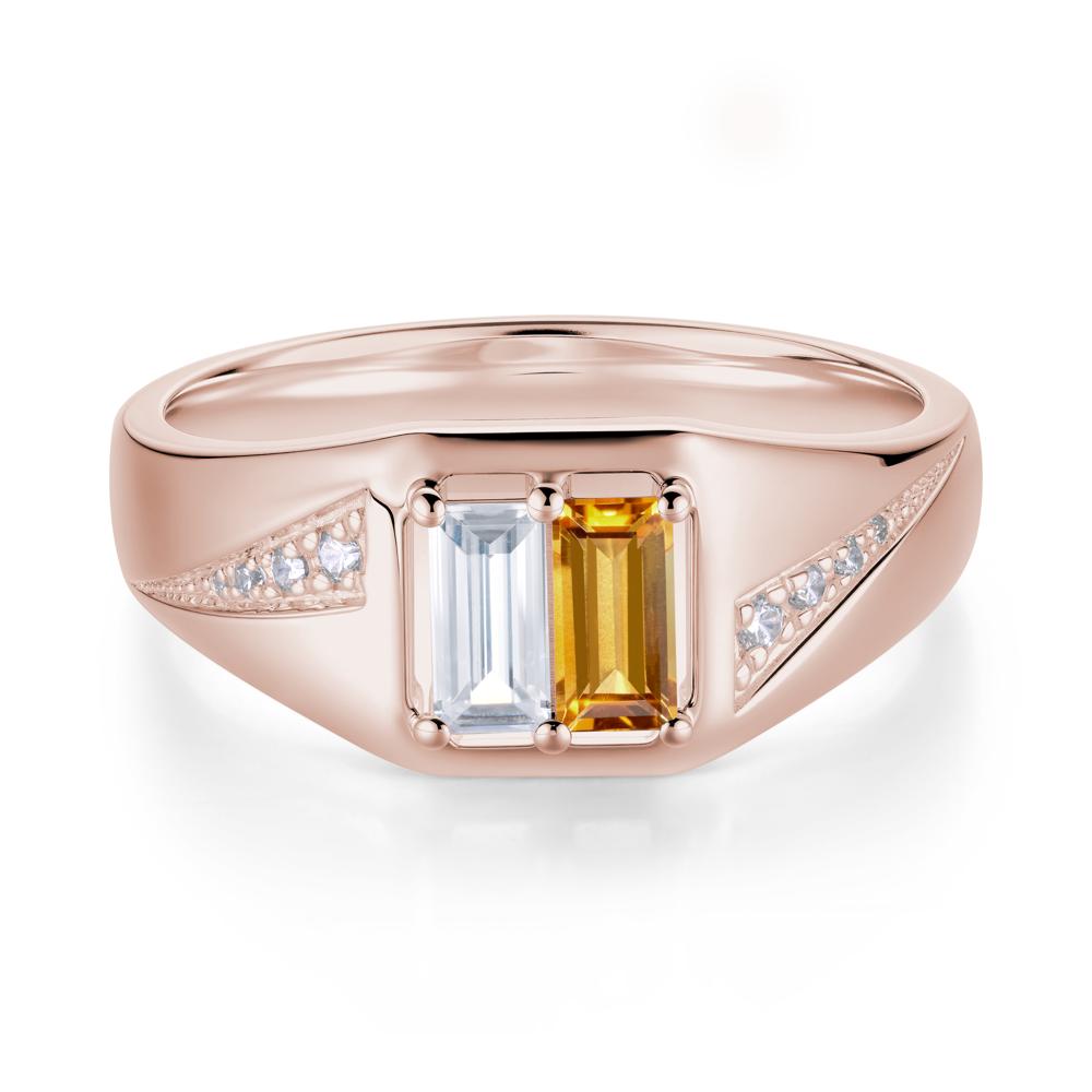 Dual Rectangular Cut Amethyst and Cubic Zirconia Ring for Him - LUO Jewelry #gemstone_Citrine and Cubic Zirconia