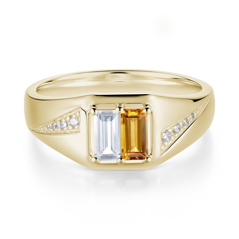 Dual Rectangular Cut Amethyst and Cubic Zirconia Ring for Him - LUO Jewelry #gemstone_Citrine and Cubic Zirconia