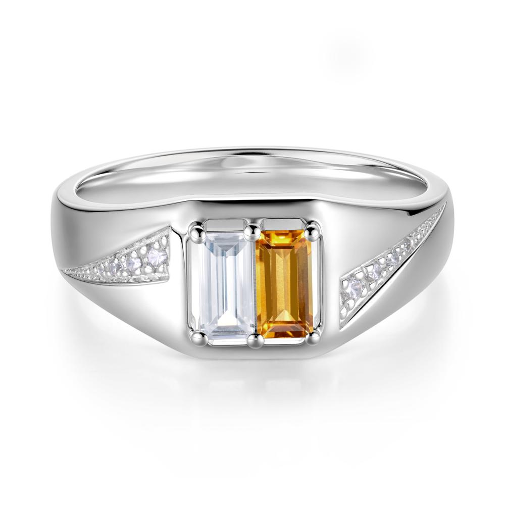 Dual Rectangular Cut Amethyst and Cubic Zirconia Ring for Him - LUO Jewelry #gemstone_Citrine and Cubic Zirconia