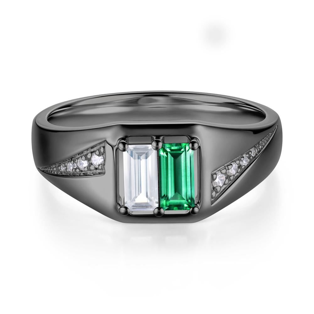 Dual Rectangular Cut Amethyst and Cubic Zirconia Ring for Him - LUO Jewelry #gemstone_Cubic Zirconia and Emerald
