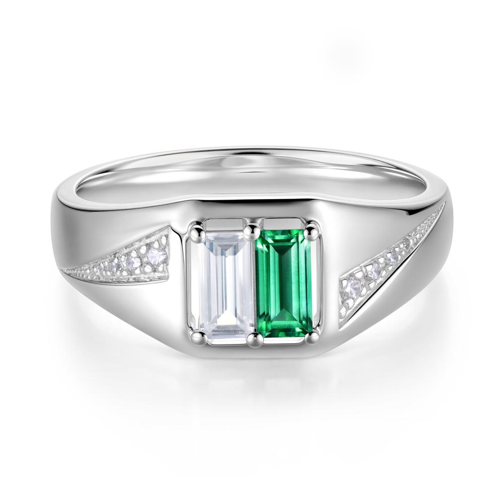 Dual Rectangular Cut Amethyst and Cubic Zirconia Ring for Him - LUO Jewelry #gemstone_Cubic Zirconia and Emerald