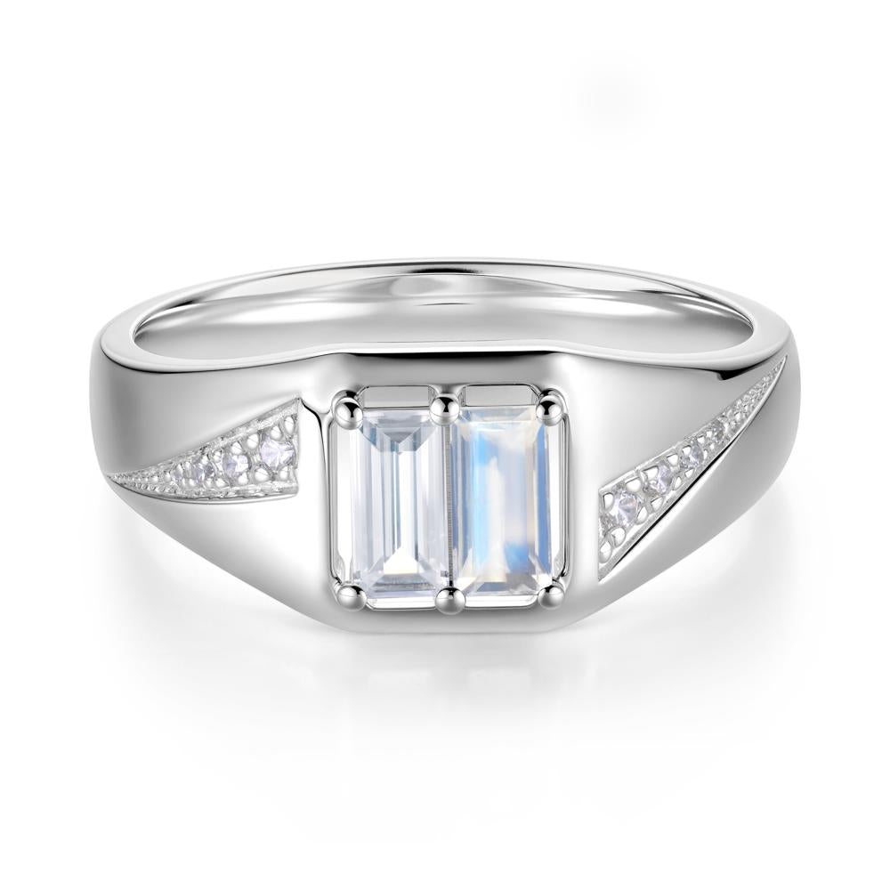Dual Rectangular Cut Amethyst and Cubic Zirconia Ring for Him - LUO Jewelry #gemstone_Cubic Zirconia and Moonstone
