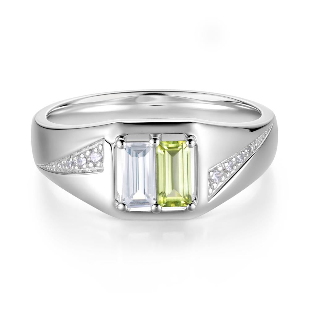 Dual Rectangular Cut Amethyst and Cubic Zirconia Ring for Him - LUO Jewelry #gemstone_Cubic Zirconia and Peridot
