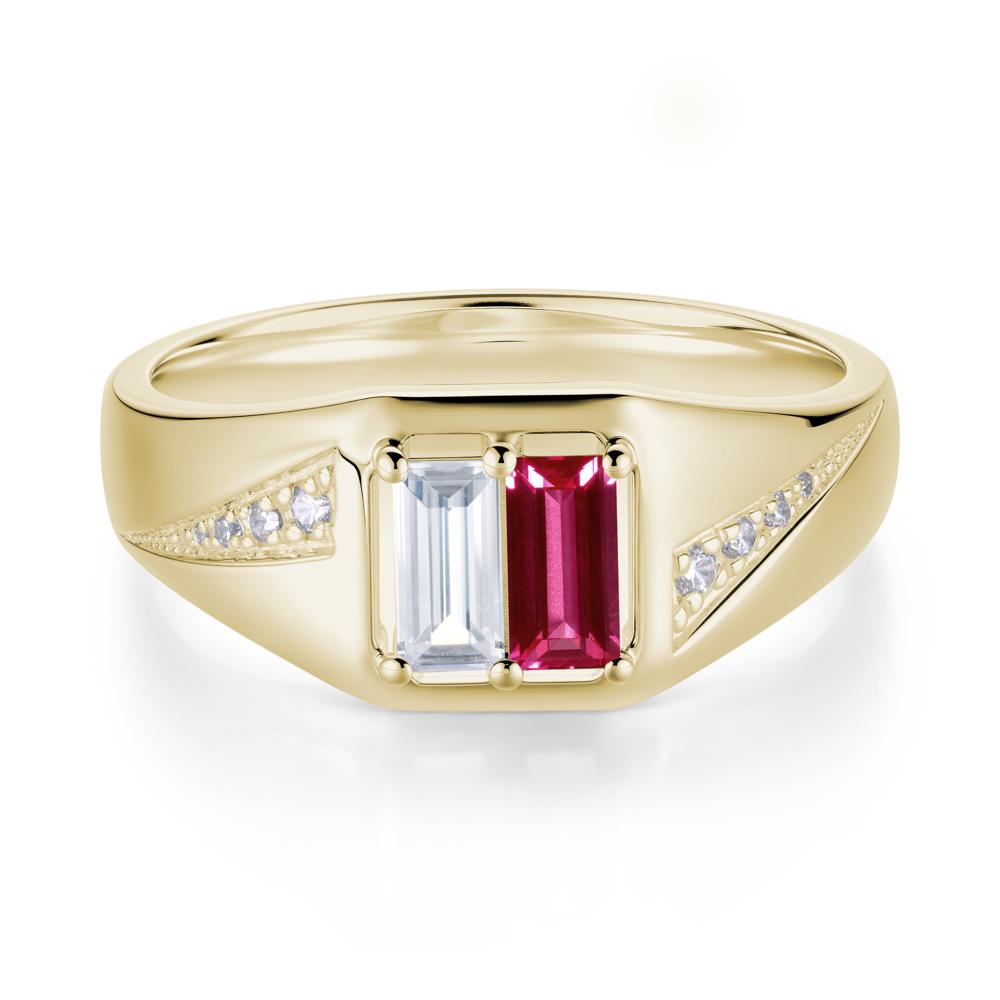 Dual Rectangular Cut Amethyst and Cubic Zirconia Ring for Him - LUO Jewelry #gemstone_Cubic Zirconia and Ruby
