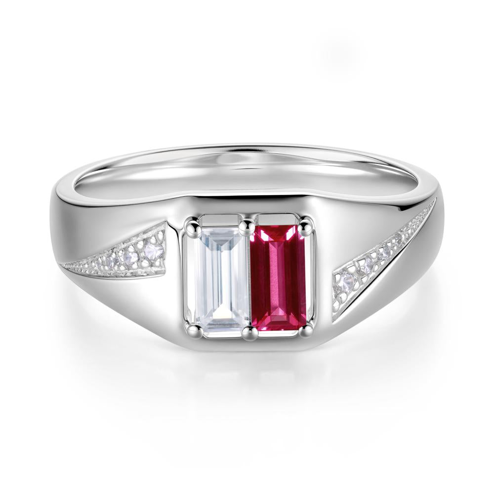 Dual Rectangular Cut Amethyst and Cubic Zirconia Ring for Him - LUO Jewelry #gemstone_Cubic Zirconia and Ruby