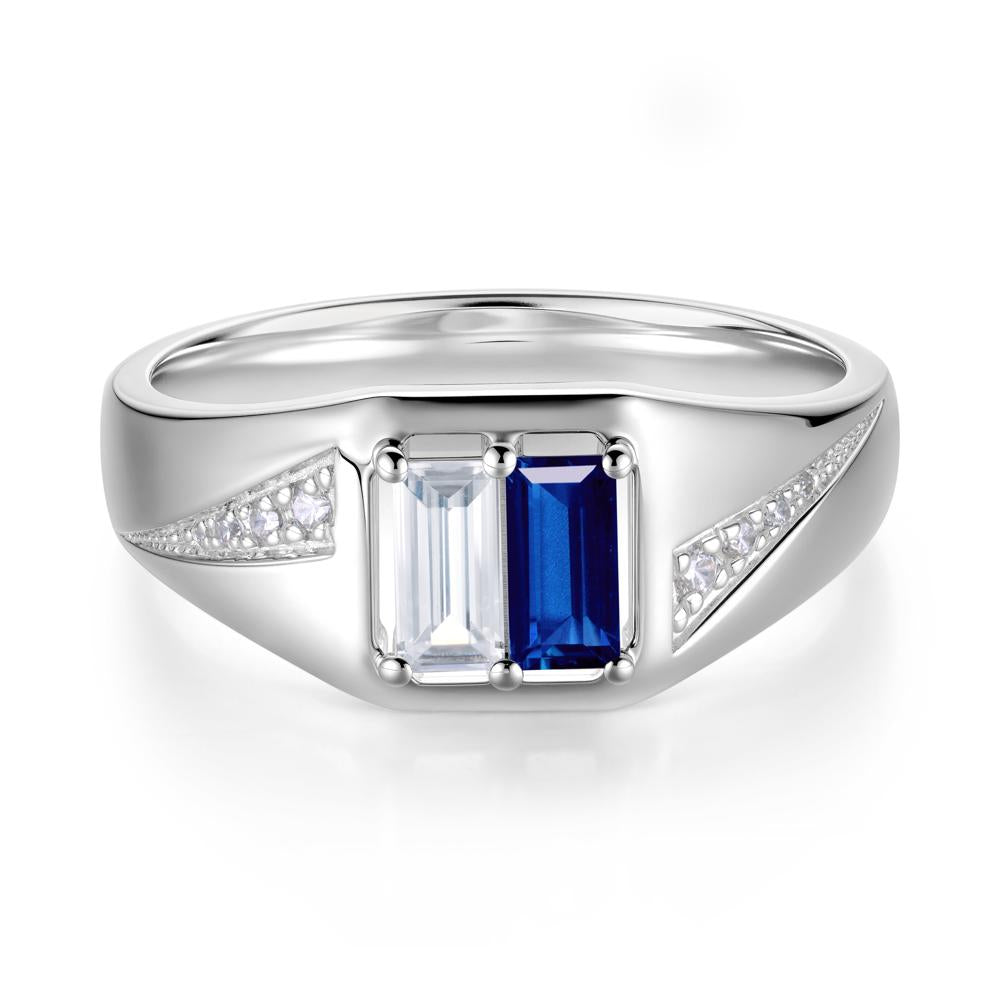 Dual Rectangular Cut Amethyst and Cubic Zirconia Ring for Him - LUO Jewelry #gemstone_Cubic Zirconia and Sapphire