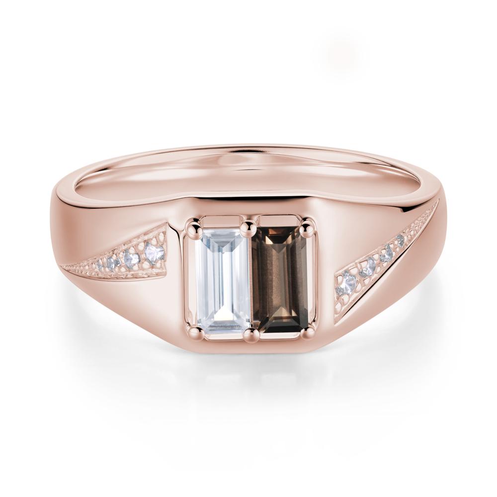 Dual Rectangular Cut Amethyst and Cubic Zirconia Ring for Him - LUO Jewelry #gemstone_Cubic Zirconia and Smoky Quartz