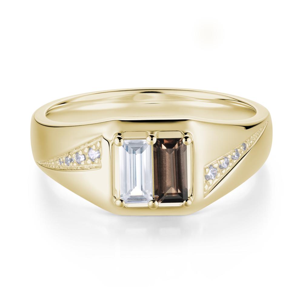 Dual Rectangular Cut Amethyst and Cubic Zirconia Ring for Him - LUO Jewelry #gemstone_Cubic Zirconia and Smoky Quartz