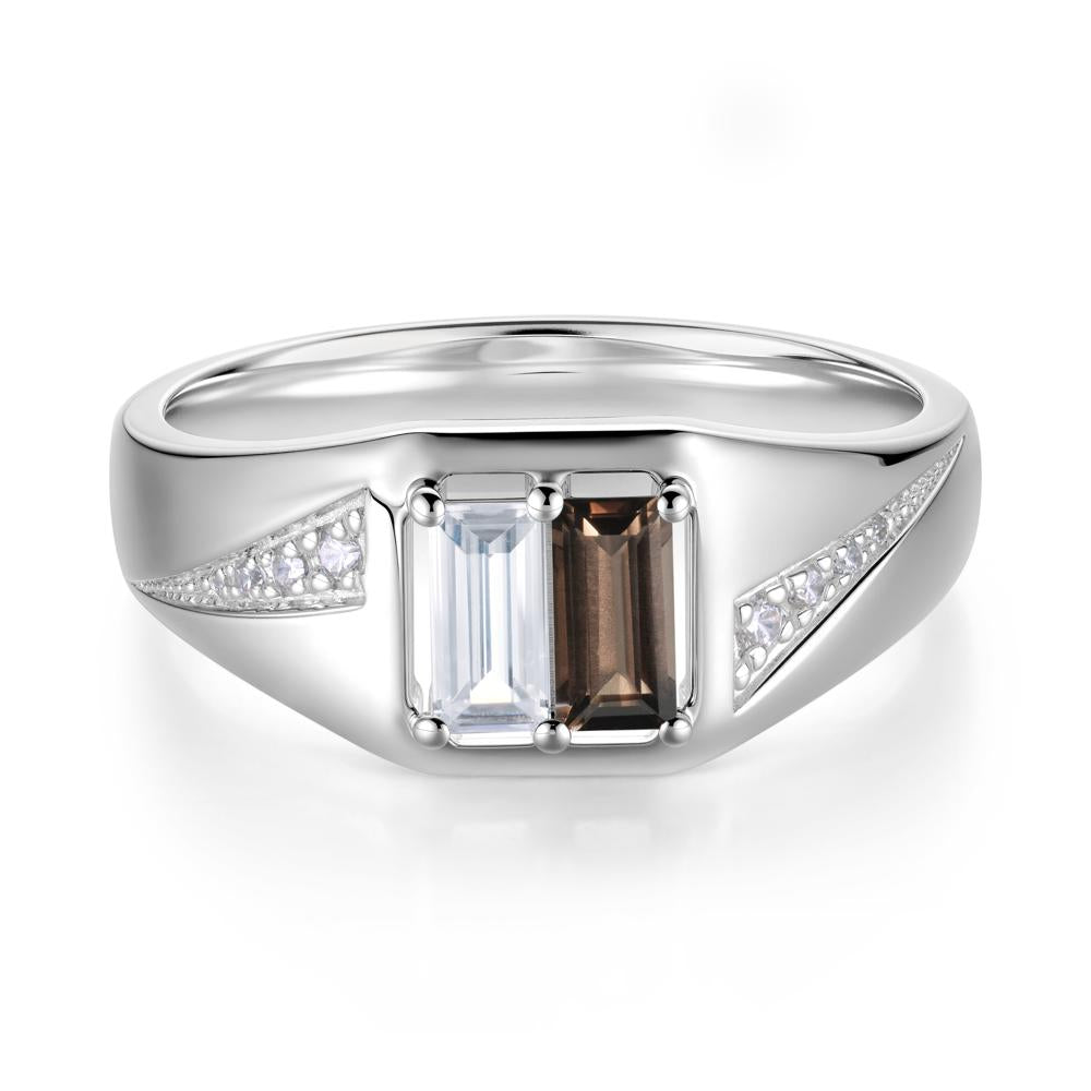 Dual Rectangular Cut Amethyst and Cubic Zirconia Ring for Him - LUO Jewelry #gemstone_Cubic Zirconia and Smoky Quartz