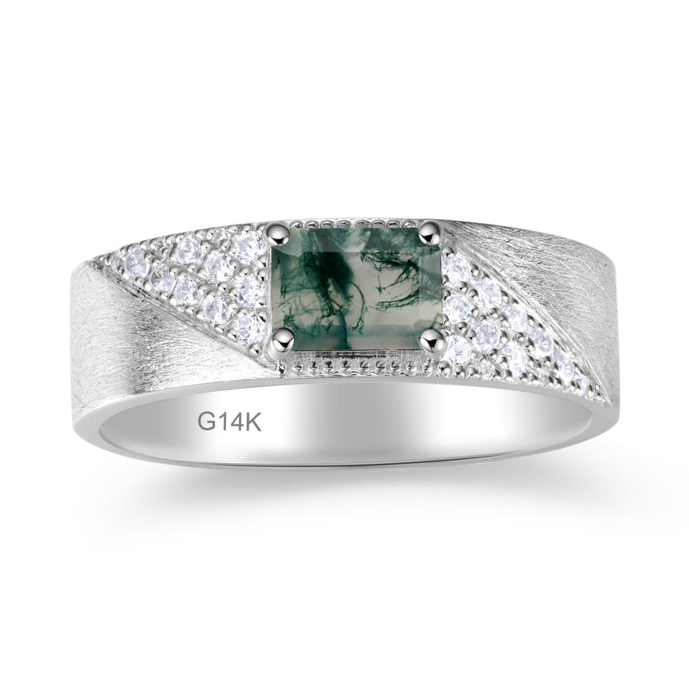 Emerald Cut Garnet Men's Wedding Band Ring - LUO Jewelry #gemstone_Moss Agate