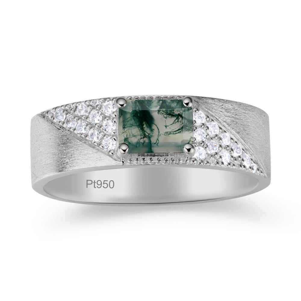 Emerald Cut Garnet Men's Wedding Band Ring - LUO Jewelry #gemstone_Moss Agate