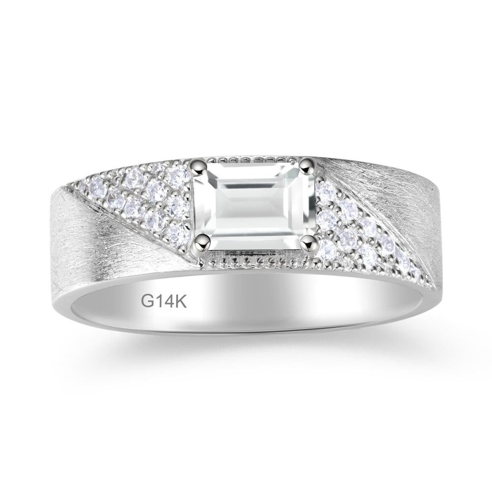 Emerald Cut Garnet Men's Wedding Band Ring - LUO Jewelry #gemstone_White Topaz