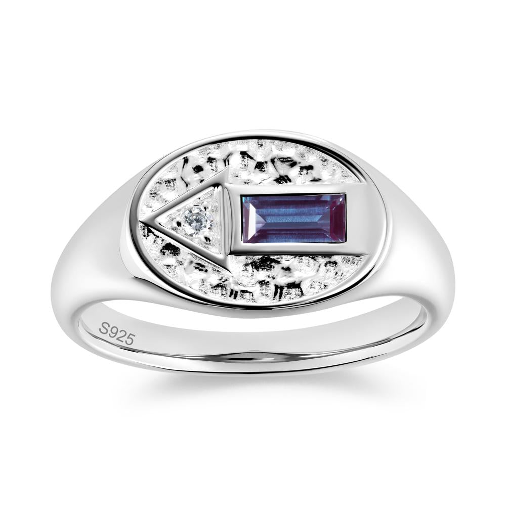 Men's Hammered Sapphire Baguette Ring - LUO Jewelry #gemstone_Alexandrite