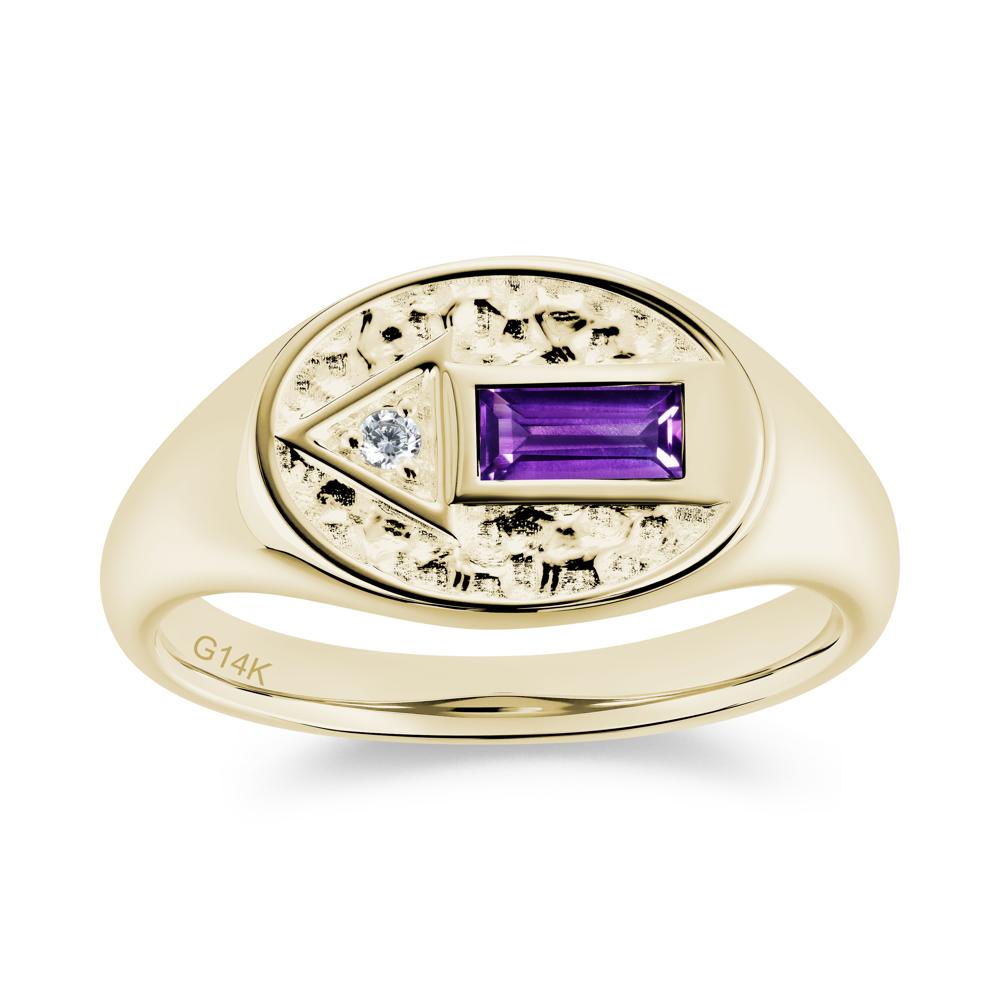 Men's Hammered Sapphire Baguette Ring - LUO Jewelry #gemstone_Amethyst